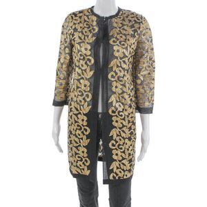 Not Available Womens Kimono Coat Black Floral 3/4 Sleeve Hook & Eye Size 6